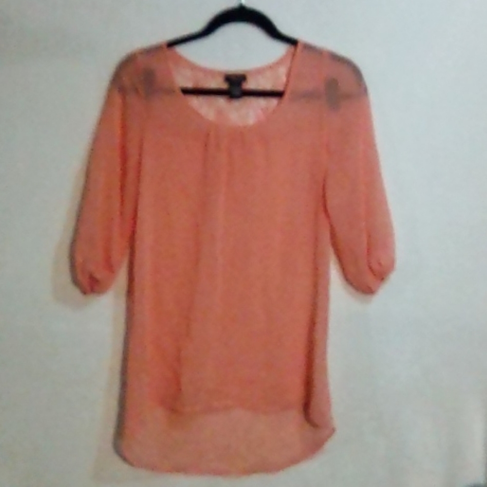Rue 21 Sheer Tunic 3/4 fitted sleeve shirt coral?